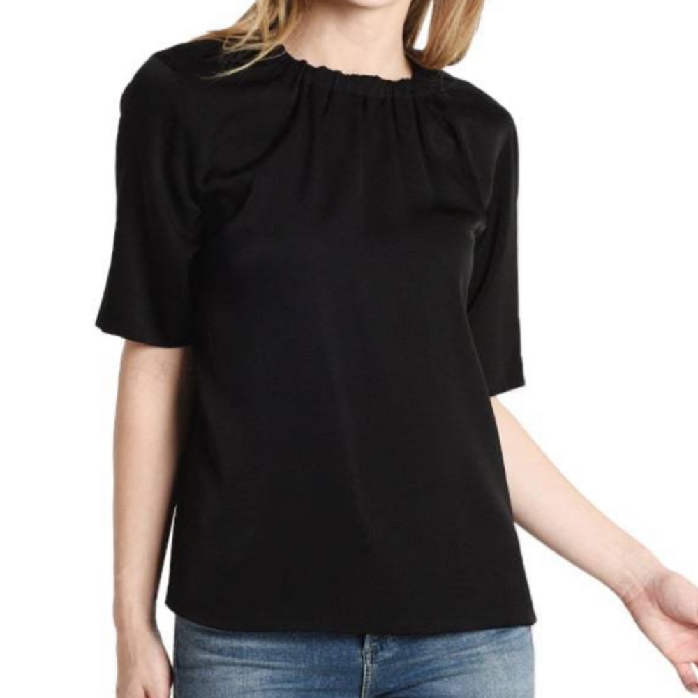Vince women’s gathered neck black blouse